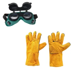 Your Brand Dark Poly-carbonated Lens Welding Goggles and Heat Resistant Welding Work Gloves